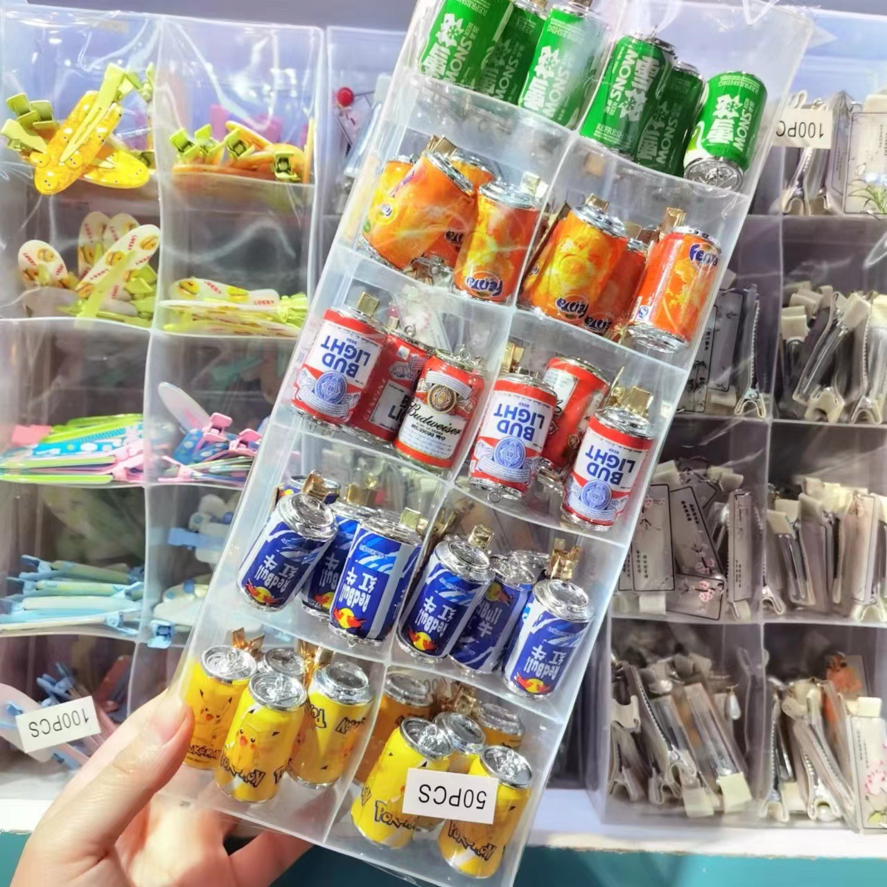 趣味仿真雪花蓝带啤酒红牛新奇士饮料瓶食玩儿童发夹少女边夹发卡