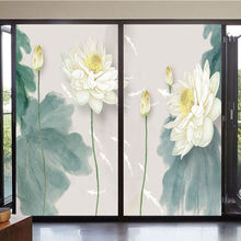 厨房门新中式花鸟客厅推拉门玻璃贴纸厨房浴室透光不透明窗户贴膜