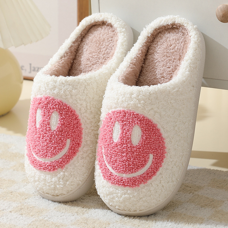 New Smiley Face Korean Style Autumn and Winter Men's and Women's Couple Cotton Slippers Home Indoor Cute Platform Cartoon Non-Slip Slippers