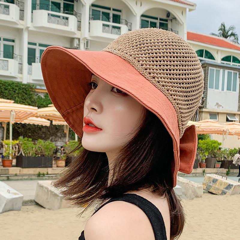 Hat Women's Summer Sun-Proof Sun-Proof Straw Hat Hollow-out Fashion Cool Korean Style Trendy All-Match Sun Hat Travel Fisherman Hat