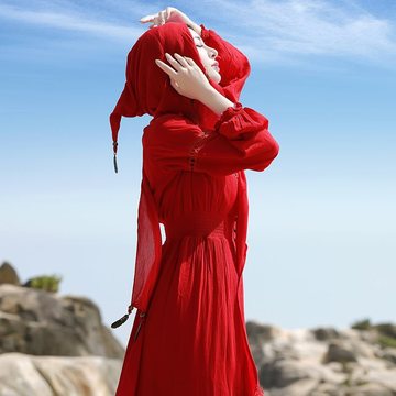 沙漠长裙云南西藏新疆旅游穿搭草原拍照迪拜长袍女民族风连衣裙