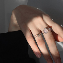 韩版S925银气质宝石戒指女复古花朵双层开口指环气质异形食指戒潮