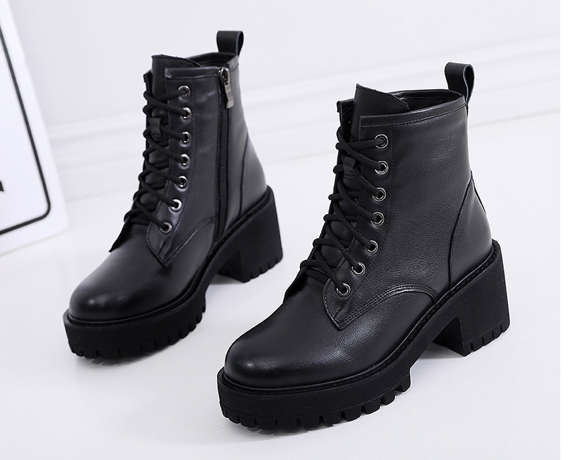 断码处理 马丁靴女真皮厚底粗跟女靴加绒保暖皮靴 不退不换-阿里巴巴