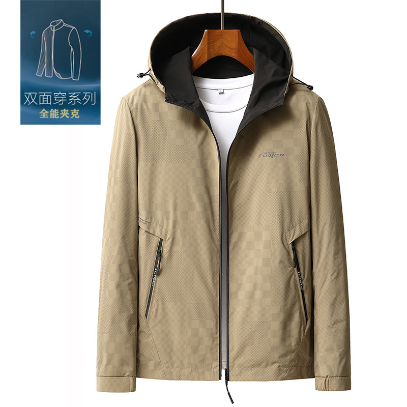 男士连帽两面穿夹克衫外套2024春秋季中青年时尚休闲上衣外套男装