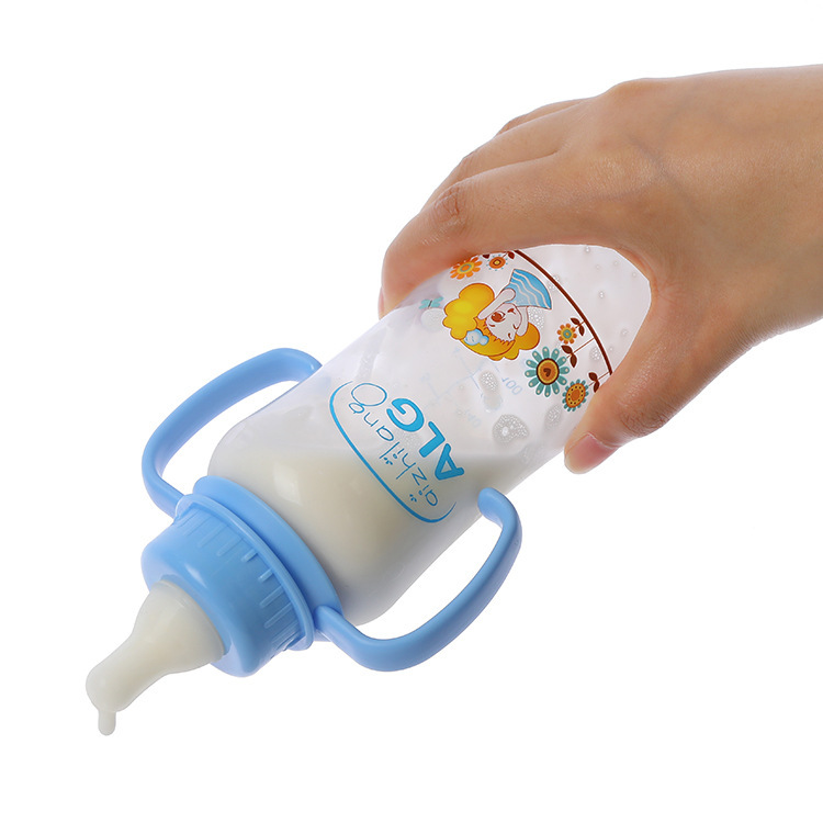 ALG Foreign Trade Feeding Bottle 125ml Baby Standard Neck Pp Baby Feeding Bottle with Monochrome Handle Baby Drinking Water Feeding Nipple Bottle