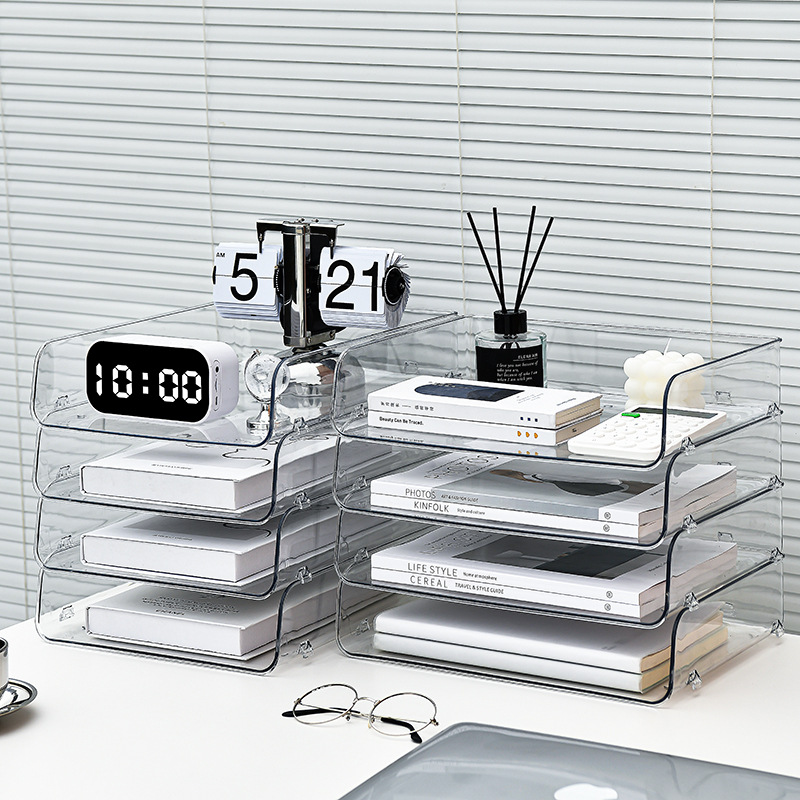 Transparent Desktop Storage Box Stackable Multi-Layer Desk Acrylic File Finishing Box Office Drawer Data Holder