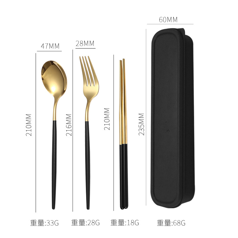 Stainless Steel Portuguese Portable Tableware Three-Piece Set Student Picnic Convenient Chopsticks Spoon Kit Amazon Hot