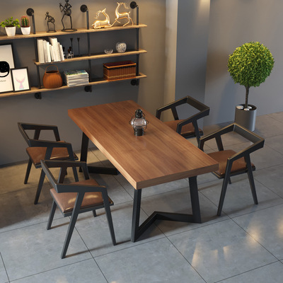 Industrial Style Restaurant Restaurant Solid Wood Dining Table Hot Pot Restaurant Bistro Log Dining Table Barbecue Restaurant Noodle Shop Small Square Table