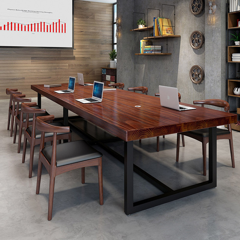 美式实木会议桌会客洽谈商用办公桌胡桃木色多人长条形大板桌