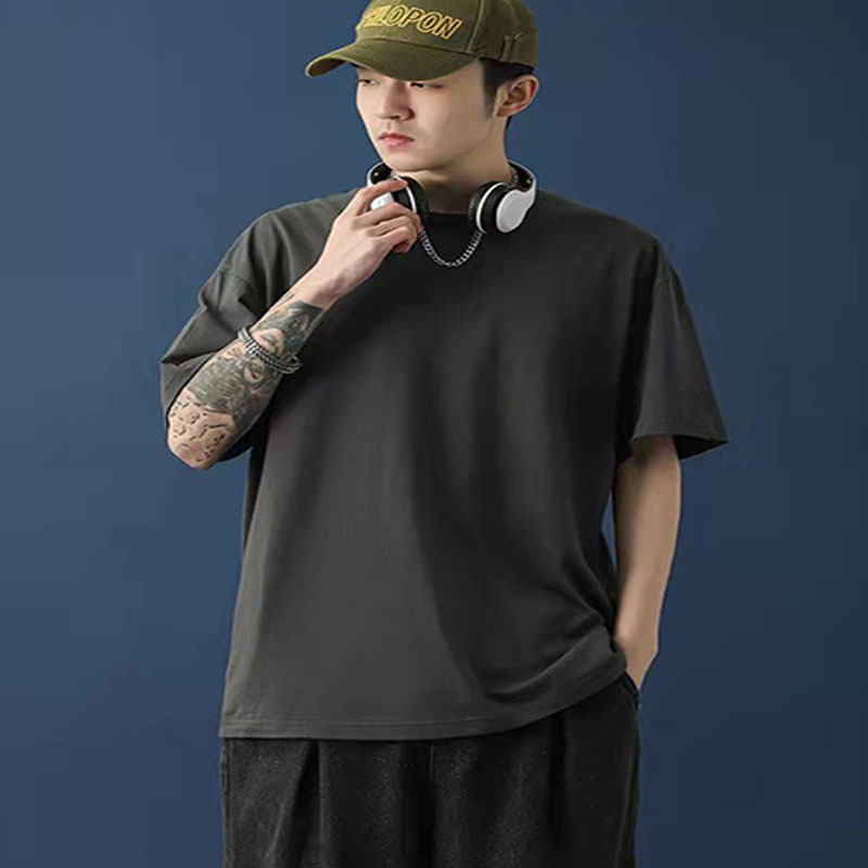 Summer spot wholesale cotton off shoulder five-quarter sleeve men's and women's short sleeve T-shirt loose plus size top 676 Item Picture