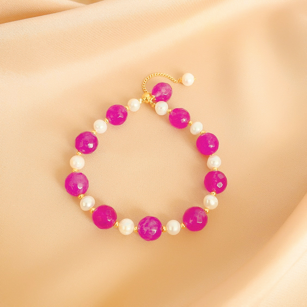 厂家货源混批简约个性饰品民族风仿珍珠紫水晶手工拼接抽拉手链女