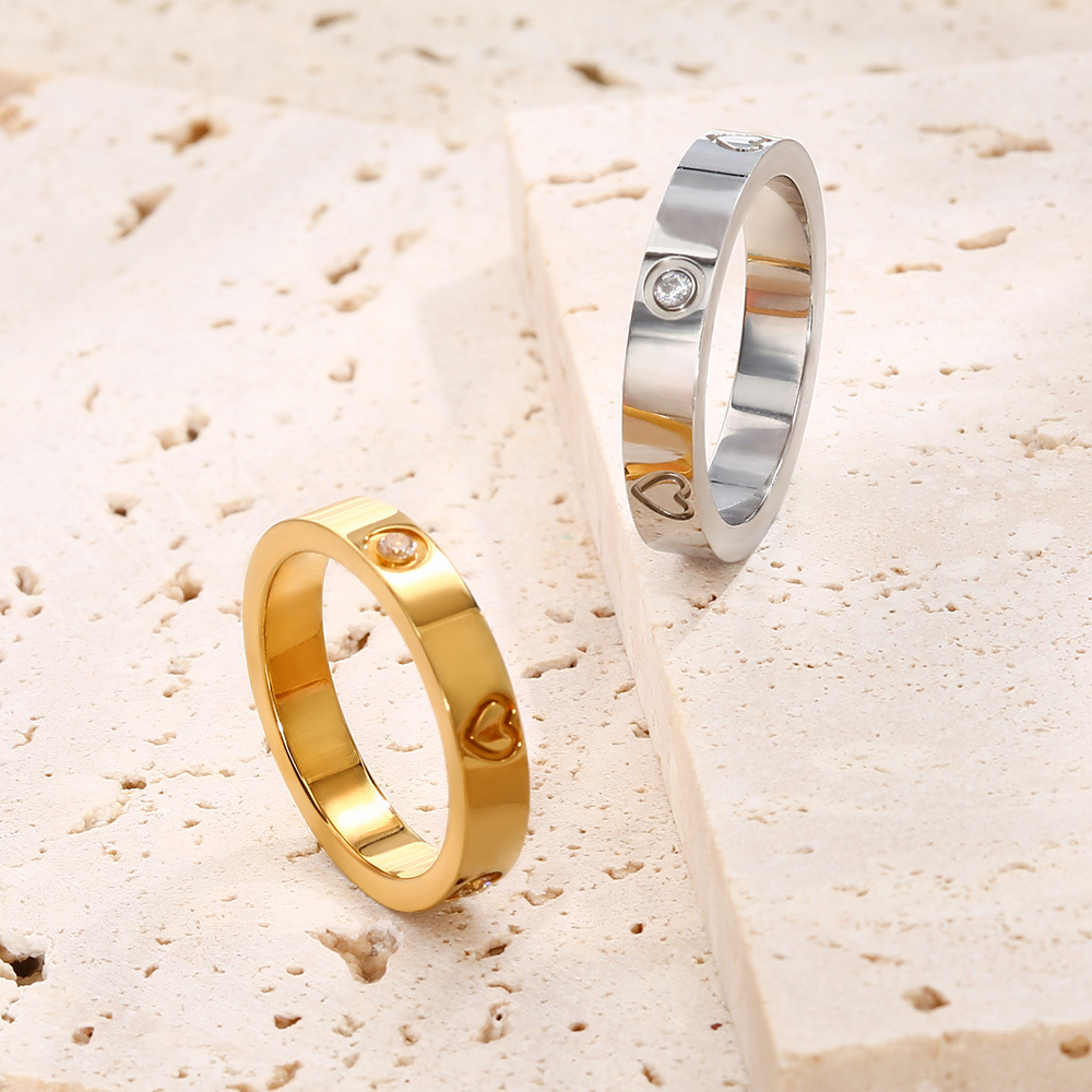 Amazon Cross-Border Wholesale Love Ring 18K Heart-Shaped Couple Ring Diamond 520 Peach Heart Titanium Steel Ring