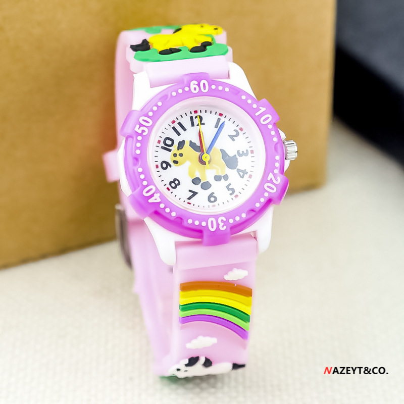 可爱卡通3d黄色小马动物石英手表 儿童男女孩彩虹硅胶腕表