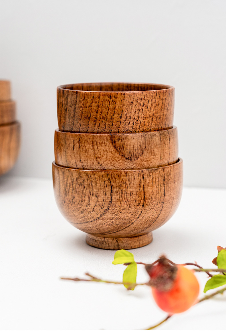 日式酸枣木木碗泡面碗家用防烫圆形碗汤碗饭碗木质中式碗厂家批发
