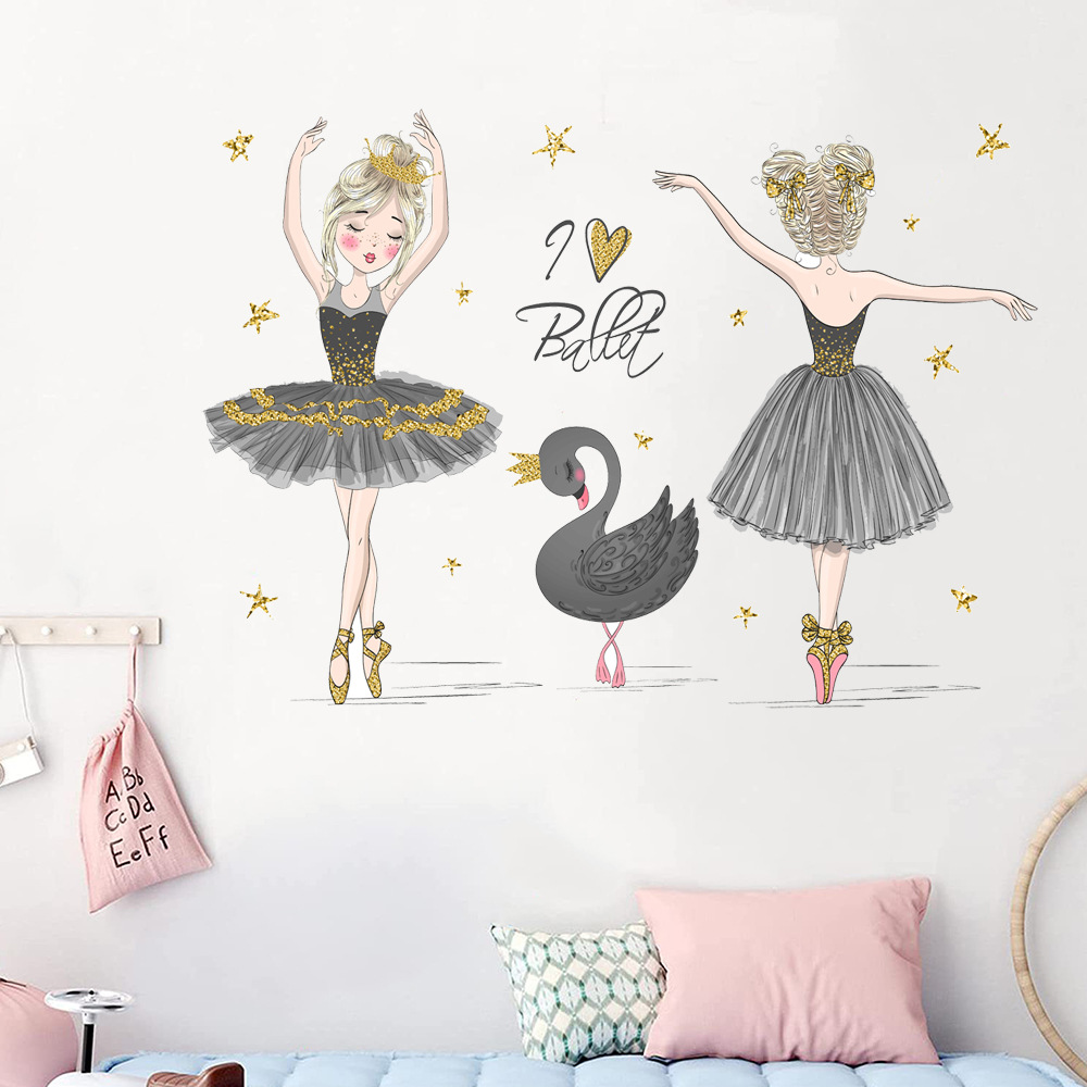 厂家跨境货源新款跳舞女孩芭蕾天鹅墙贴画客厅卧室墙装饰画ksy168