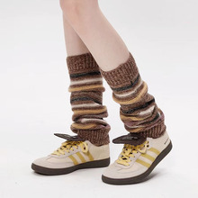 日系拼色条纹堆堆袜秋冬季羊毛保暖针织袜套显瘦中筒护腿套靴套女