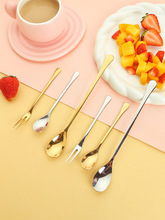 304不锈钢咖啡勺长柄搅拌勺蛋糕水果叉甜品勺蜂蜜冰勺搅拌小勺子