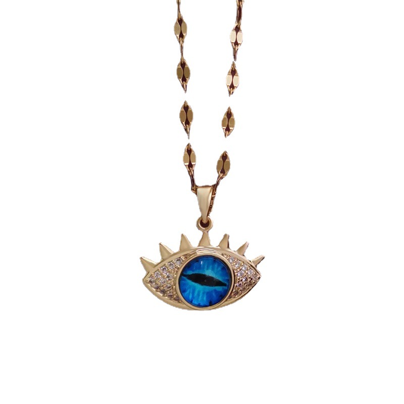 European and American Dark Style Blue Eyes Titanium Steel Necklace Oil Dripping Devil's Eye Clavicle Chain Bohemian Foreign Trade Wholesale