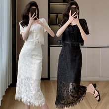 新中式套装裙夏季新款小香风气质名媛半身裙纽扣涤纶两件套连衣裙