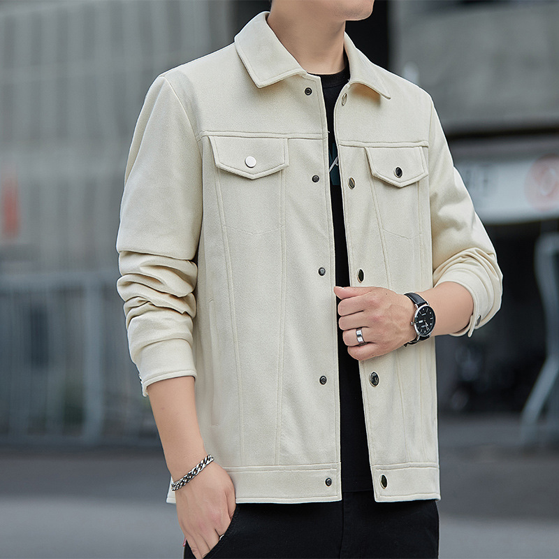 Suede Fabric Jacket 2023 Autumn and Winter New Men's Business Youth Trendy Versatile Casual Coat Polo Collar Top