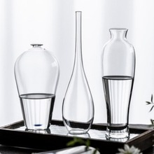 禅意玻璃花瓶透明花器中式简约水养复古日式插花器皿创意摆件梅瓶