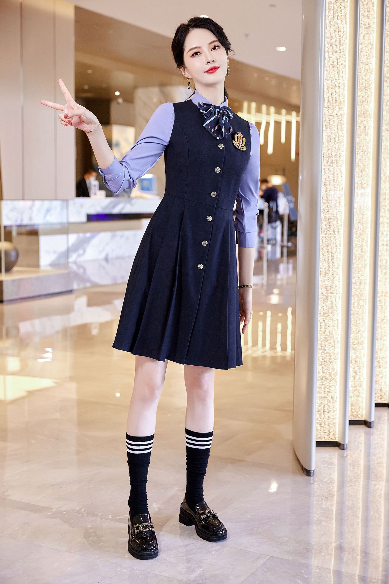 学院风套装职业装马甲连衣裙女装幼师园服幼儿园老师工作服两件套