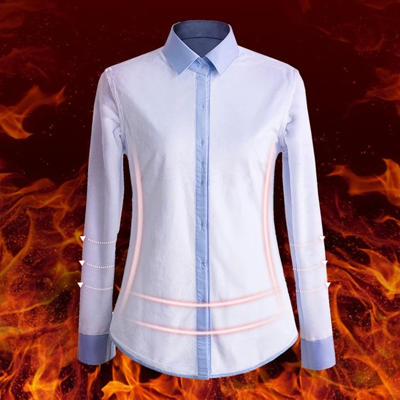 秋冬新款加绒白色衬衫女长袖职业正装工作服衬衣加厚保暖工装上衣