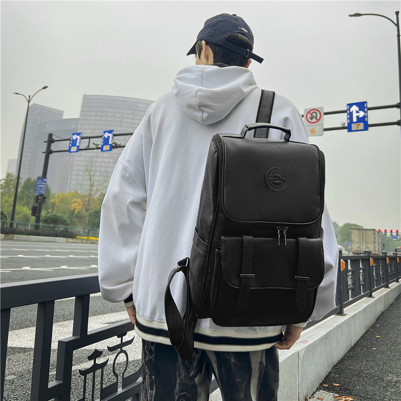 Quality Men's Bag Fashion Large Capacity PU Leather Computer Backpack Student Leisure Schoolbag Travel Bag One Piece Dropshipping