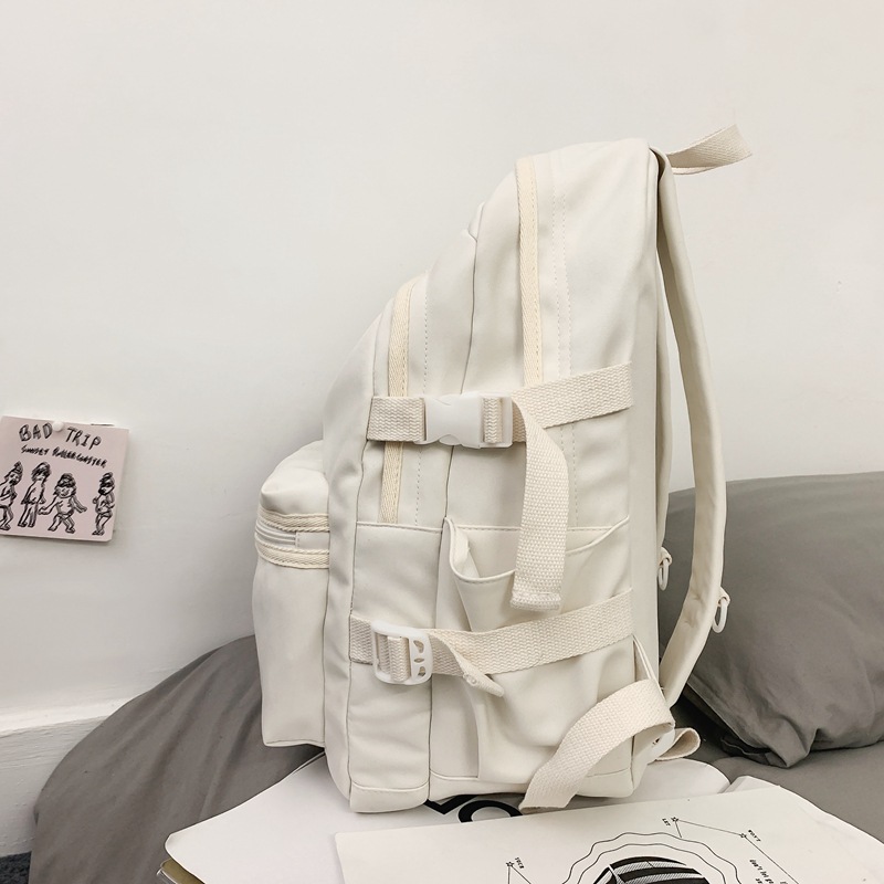 Simple Solid Color Backpack Female Junior High School Student Schoolbag Harajuku Version Couple Campus Outdoor Travel Backpack Men's Fashion