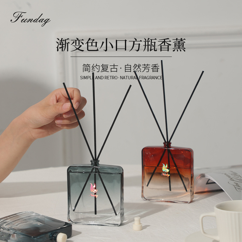 Fire-Free Aromatherapy New Simple Retro Gradient Color Small Mouth Square Bottle Fire-Free Incense Aromatherapy Home Indoor Fragrance Ornaments