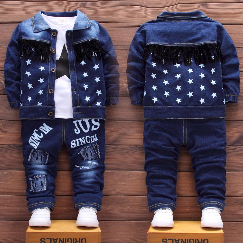 Children's 2023 New Spring and Autumn Clothing Children's Korean-Style Denim Suit Infant Fashion Three-Piece Set One-Piece Delivery Baby Clothes