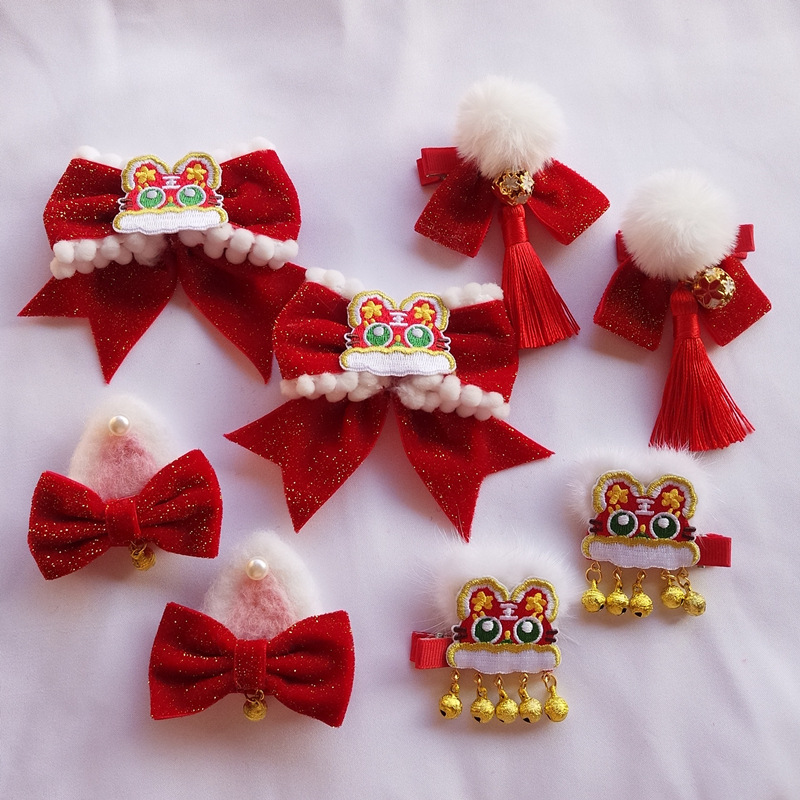 虎年新年发夹儿童红色头饰女童虎头老虎春节发饰国风发卡过年女宝