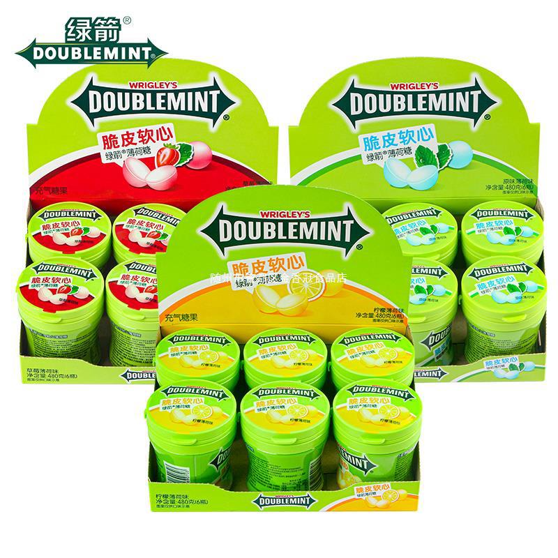 绿箭薄荷糖果脆皮软心糖薄荷80g*6瓶清新口气软糖儿童零食散装批