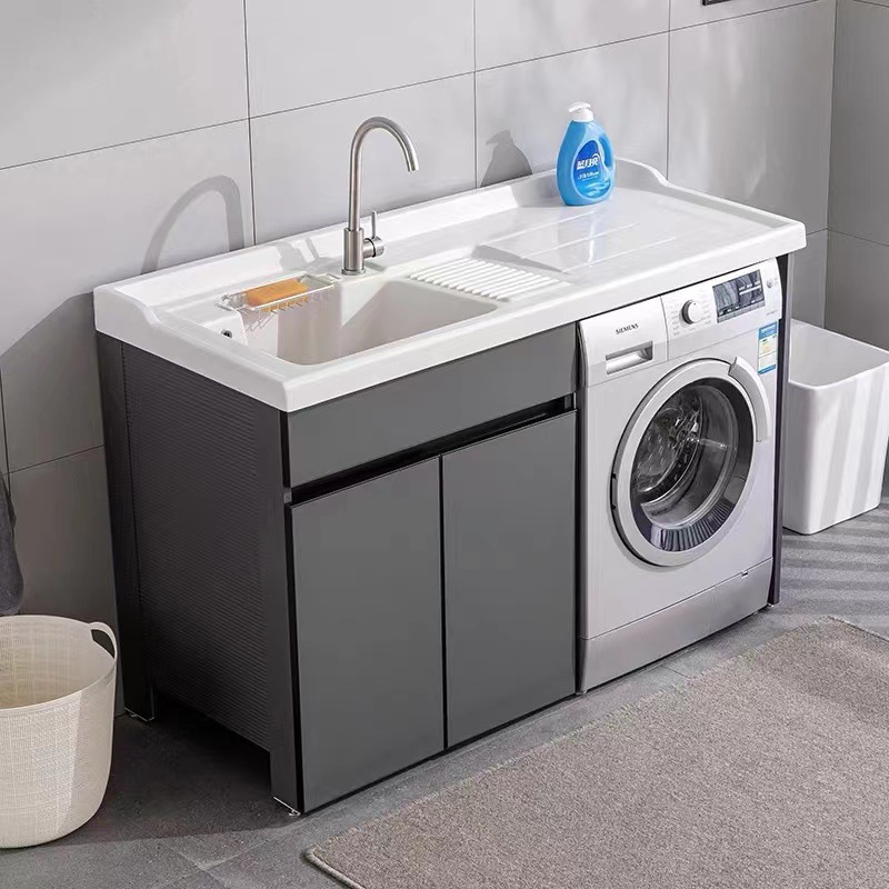 阳台洗衣盆一体式人造石英石洗衣池带搓衣板家用洗衣槽台上盆