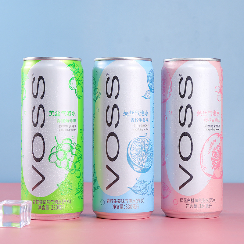 芙丝voss果味气泡水330ml*12罐整箱 葡萄生姜白桃果味碳酸汽水