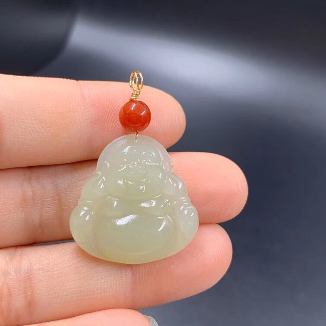 和田玉青白玉弥勒佛吊坠 和田玉笑佛佛公挂件批发 镇平玉器批发