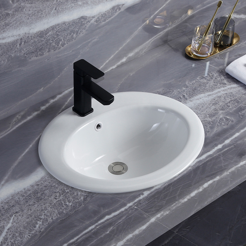 恒勒陶瓷台上盆洗手盆家用半嵌入式洗脸盆卫生间洗面盆台中盆面盆