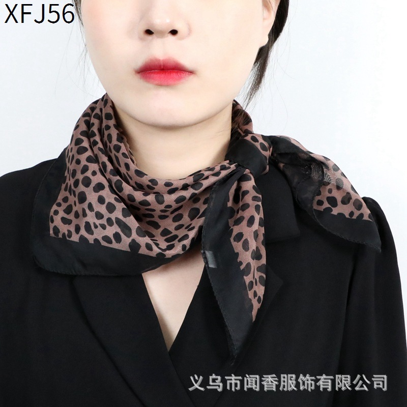 2022 Leopard Print Chiffon Small Square Towel European and American Style Wear Scarf Women's Spring and Summer Neck Protection Sunscreen Scarf