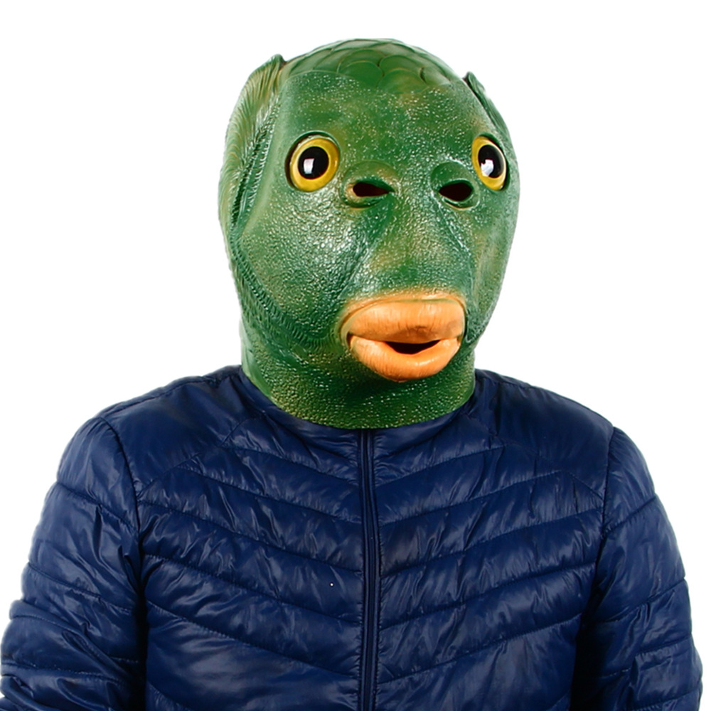 现货网红绿鱼头套鱼头绿鱼面具节日搞笑整蛊沙雕绿头怪怪鱼面具