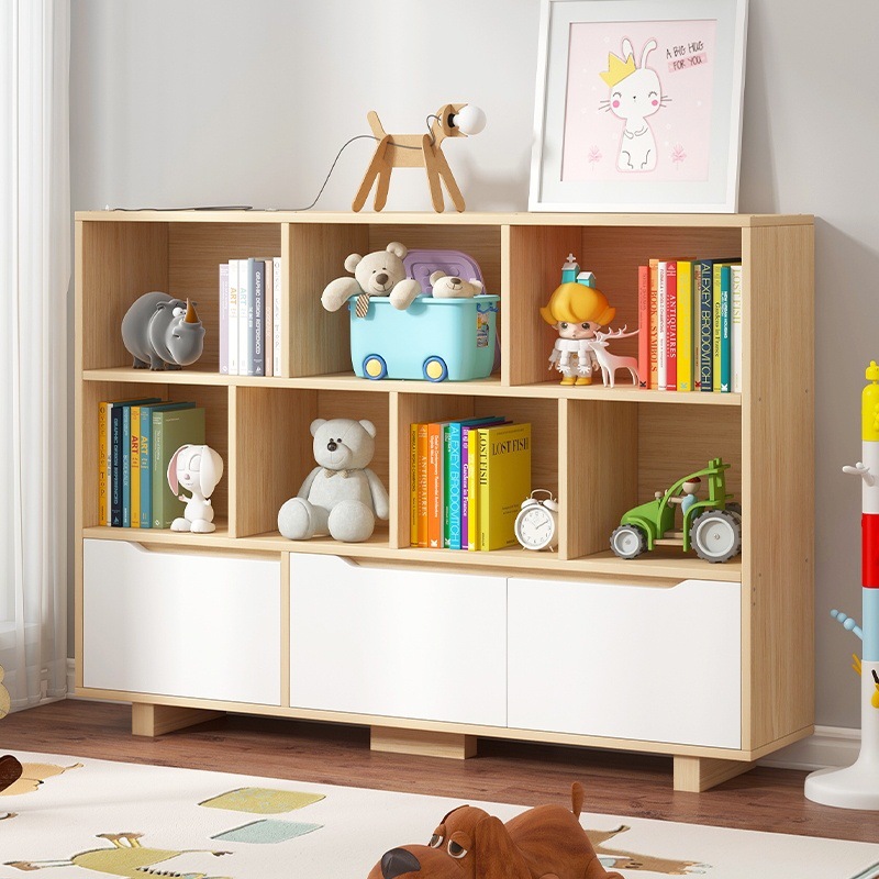 日式矮书柜书架落地小型儿童女孩卧室房间小柜子储物柜木头格子柜