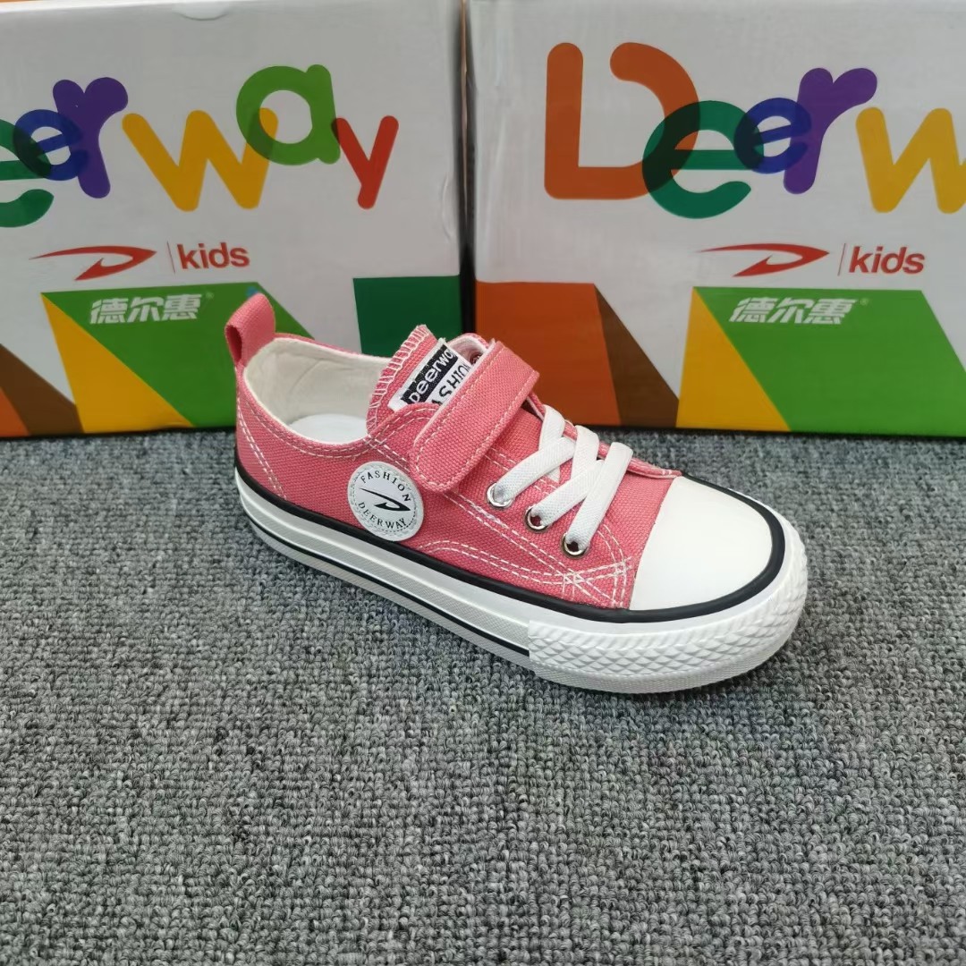 德尔惠低帮硫化鞋纺织品类简约帆布韩版防滑现货sgs童鞋魔术贴