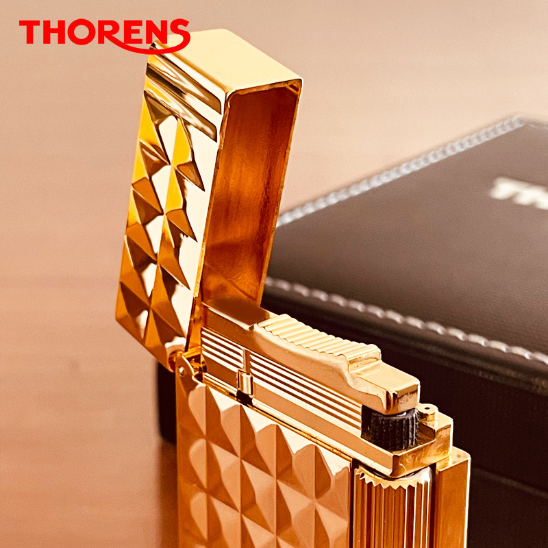 品牌源自瑞士thorens托伦斯朗声打火机个性创意黄铜精雕砂轮钢音