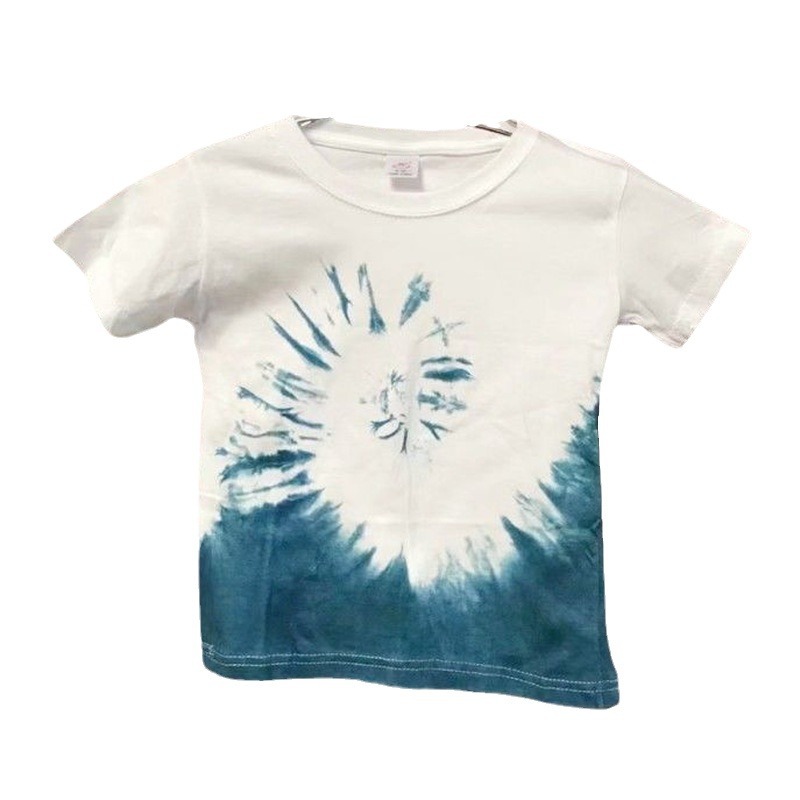 云南手工扎染t恤情侣款棉麻舒适旅拍圆领蓝白短袖亲子装潮男女