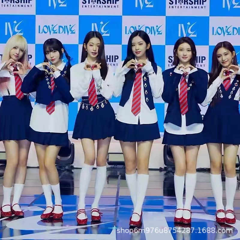 韩国女团ive张元英同款演出表演中大学生表演服打歌服套装学院风