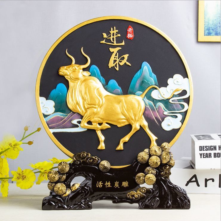 金牛摆件牛气冲天装饰品牛生肖客厅办公室桌炒股牛头炭雕工艺品