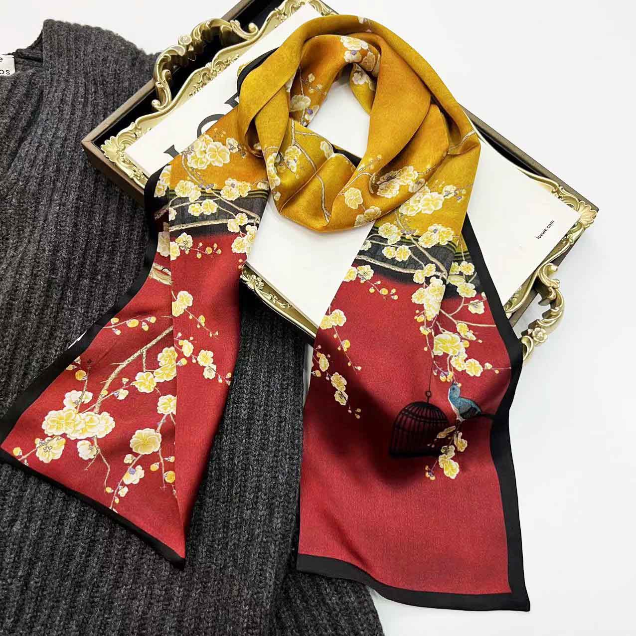 new chinese-style silk double-layer long ribbon for elders high-end mulberry silk all-match scarf gift