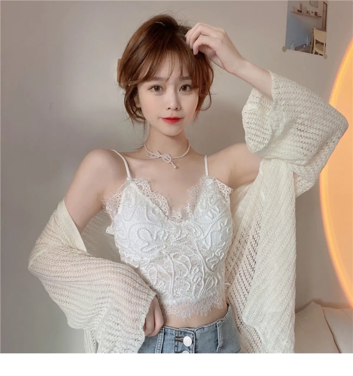 网红文文同款蕾丝吊带小背心短款打底带胸垫防走光内搭抹胸内衣女
