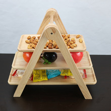 折叠置物架木质火锅菜架子三层移动零食收纳蛋糕托盘收纳整理架子