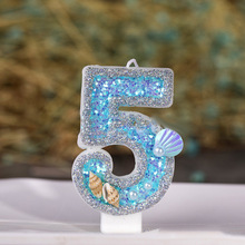 1PC Blue sea shell Glitter Number Birthday Candles Cake Topp