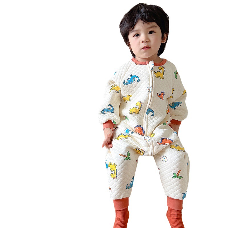 Baby Sleeping Bag Spring and Autumn Pure Cotton Baby Footed to Prevent from Being Kicked off Clip Silk Floss Children's Pajamas Winter Boys and Girls Four Seasons Universal